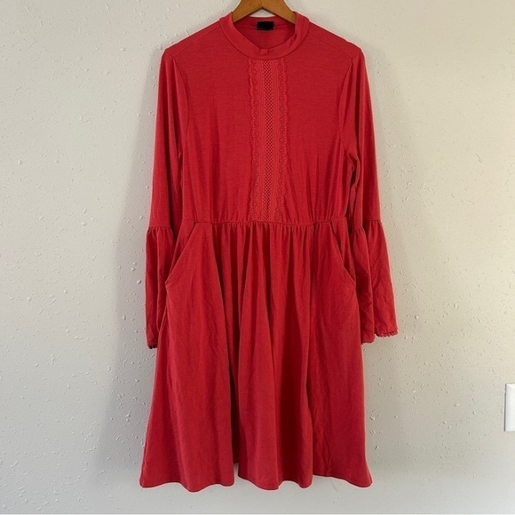 Torrid Coral Cranberry Mockneck Flutter Sleeve Skater Dress 1X Boho Bohemian - Picture 2 of 11